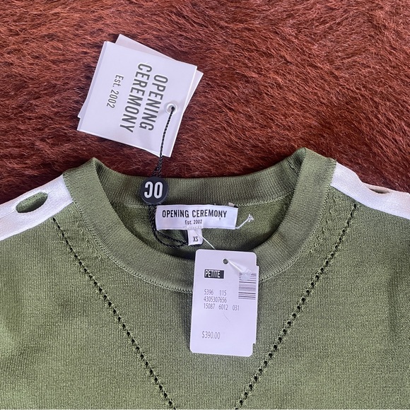 OPENING CEREMONY LONG SLEEVE CROPPED SWEATER WITH CUTOUT SLEEVE OLIVE GREEN XS - Picture 3 of 6